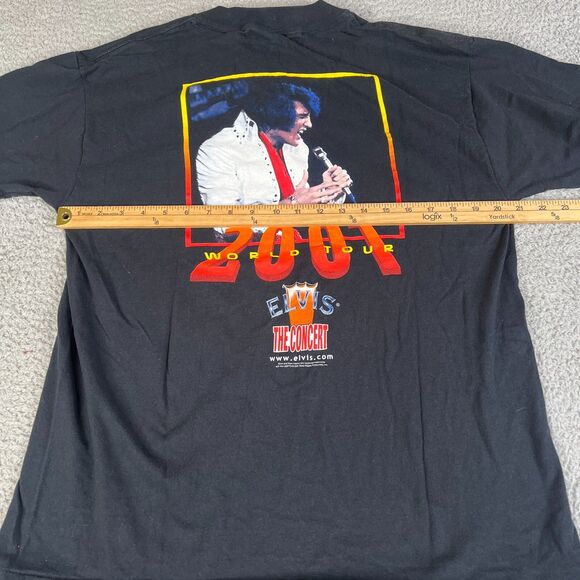 Vintage 2001 Elvis Presley T-Shirt Mens Large Black Double-Sided LIVE Concert - Picture 11 of 12